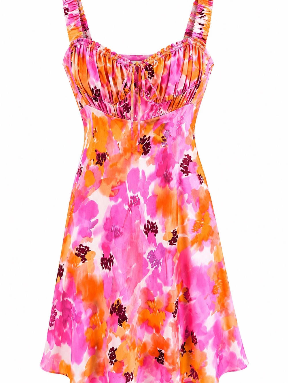 NICHOLAS Pink Orange Floral Ruched Strap Midi Dress Tie Front Women’s Designer